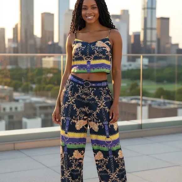 Elegant Navy and Gold Women's Jumpsuit - Picture 1 of 7